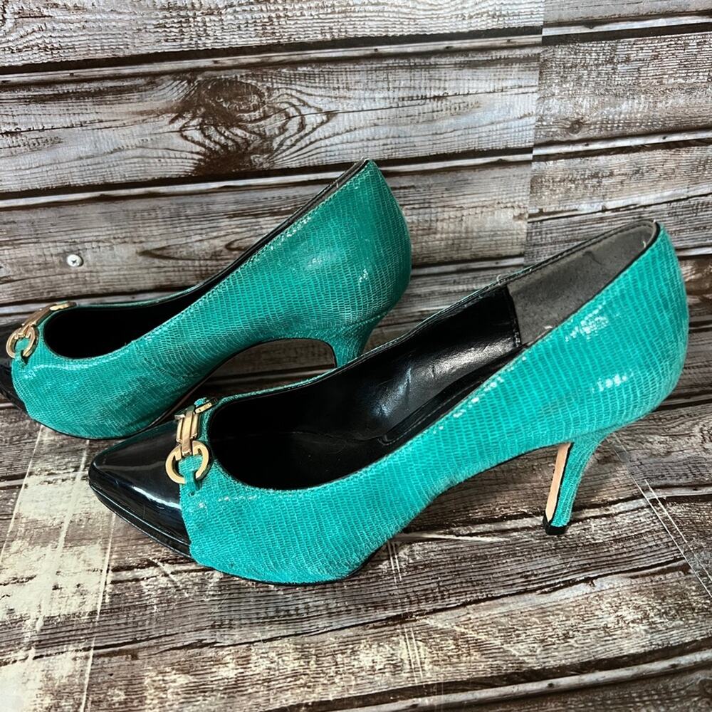 White House Black Market Turquoise Teal Heels Size 8M - Picture 5 of 9